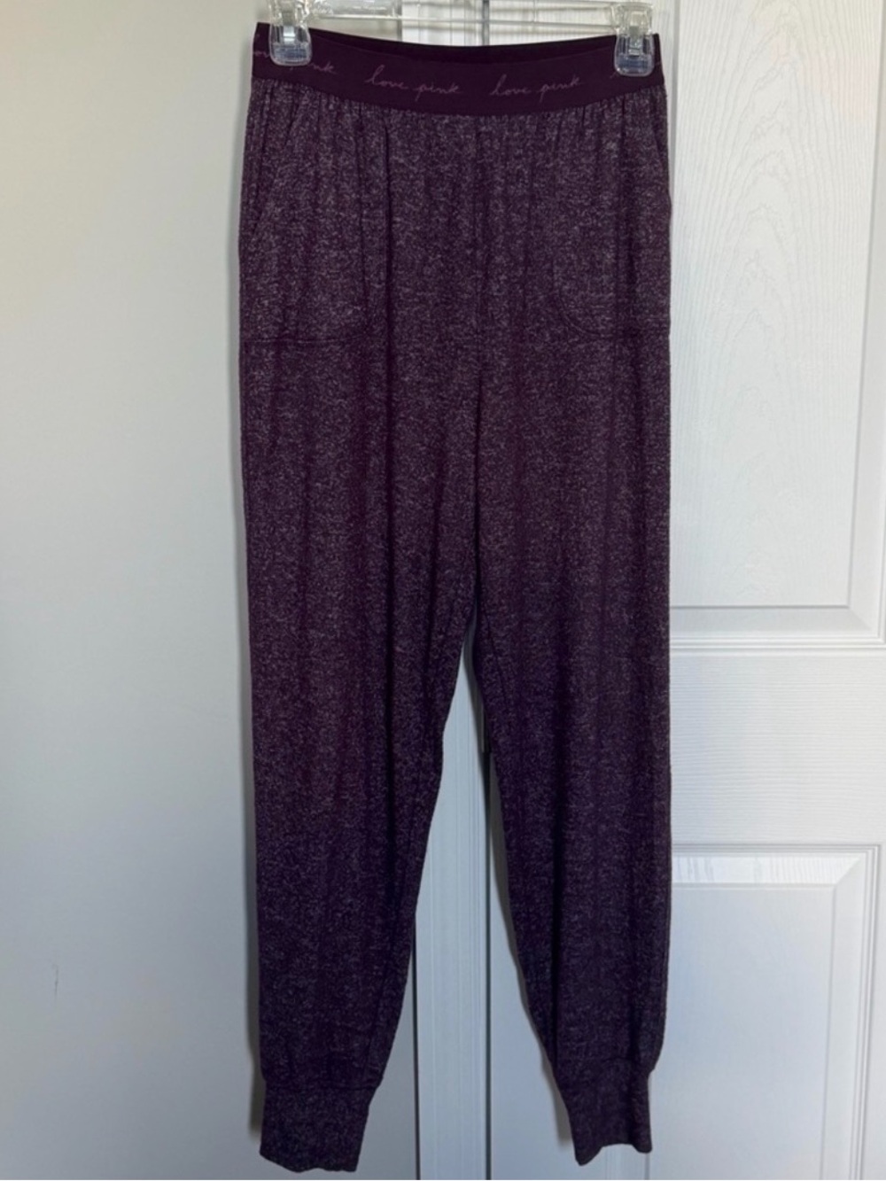 PINK Victorias Secret Cozy Jogger Sleep Pants w/ Pockets Heathered Purple Small - Picture 4 of 16